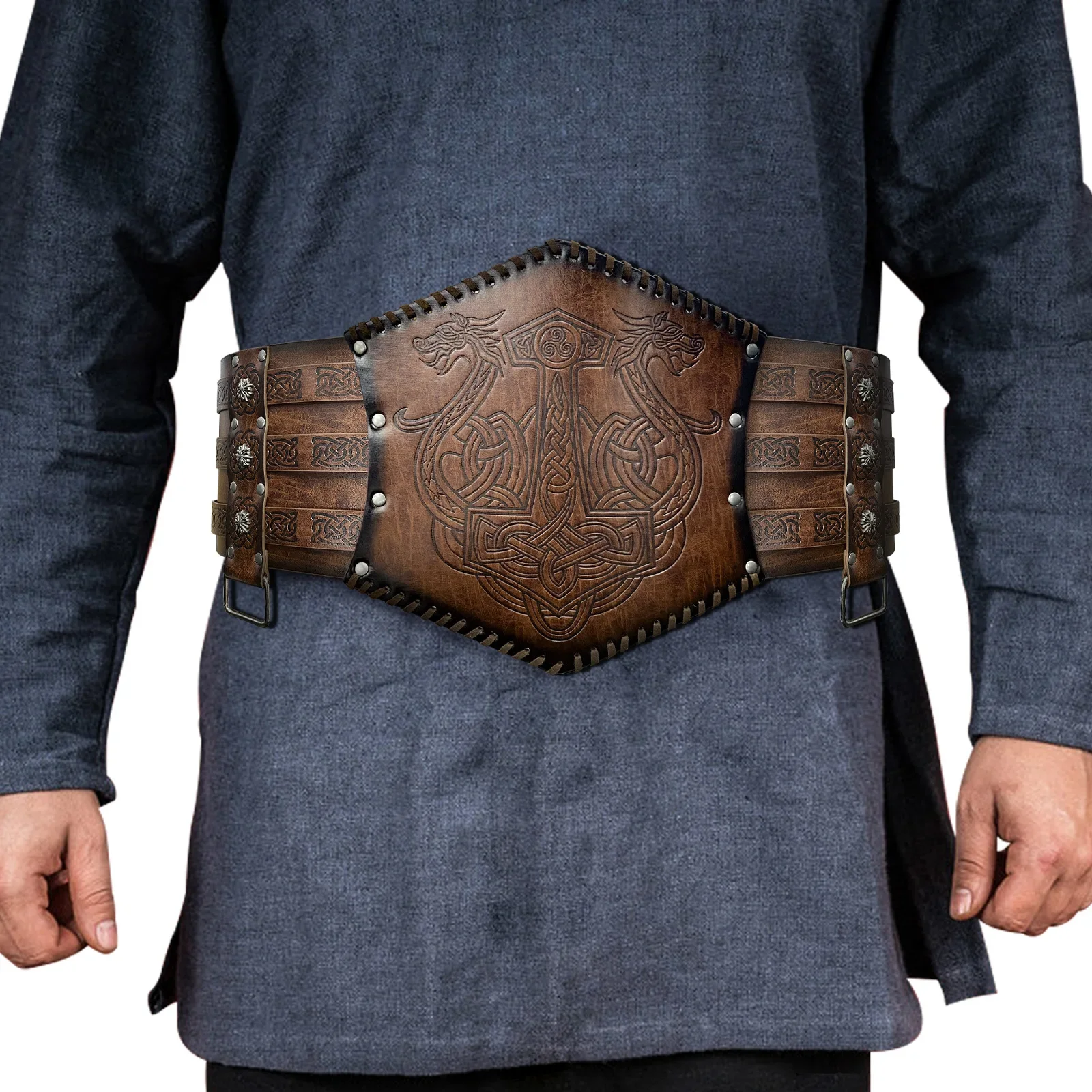 

Vikings Wide Belt PU Leather Medieval Larp Costume Men Women SCA Waist Armor Corset Heavy Wasitband Vintage