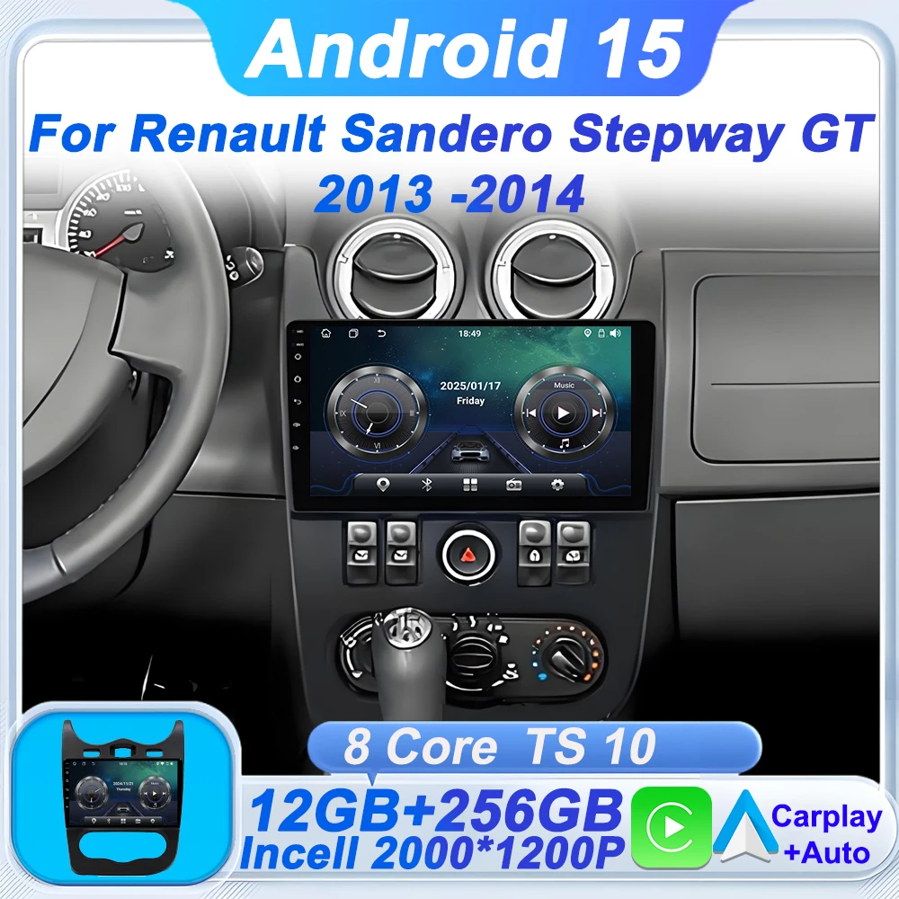 

Для Renault Sandero Stepway GT 2013-2014 Android 15 Автомобильный радиоприемник GPS-навигация с сенсорным экраном Bluetooth 8-ядерный Carplay FM Wi-Fi RDS