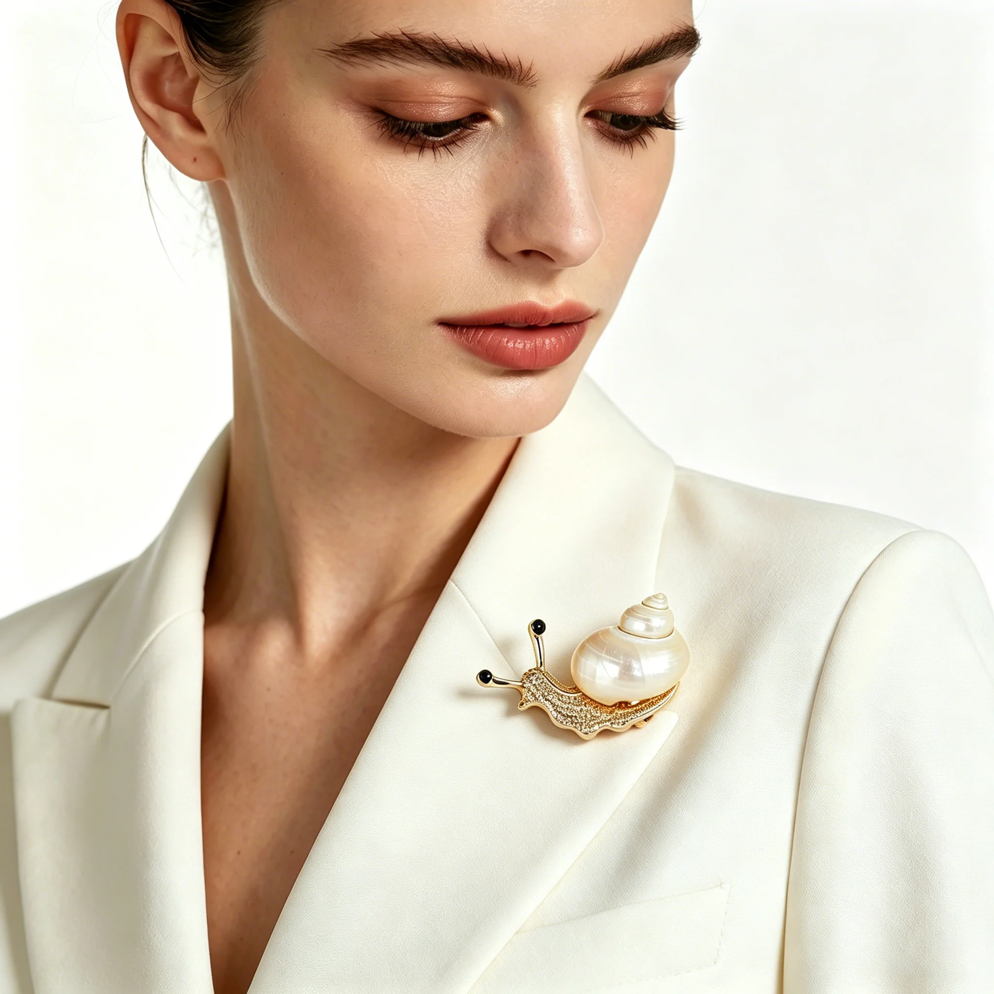 Natural Seashell Snail Brooch Gold Plated Black Rhinestone Eyes Cute Animal Lapel Pin For Women Dress Suit Coat Jewelry Gift