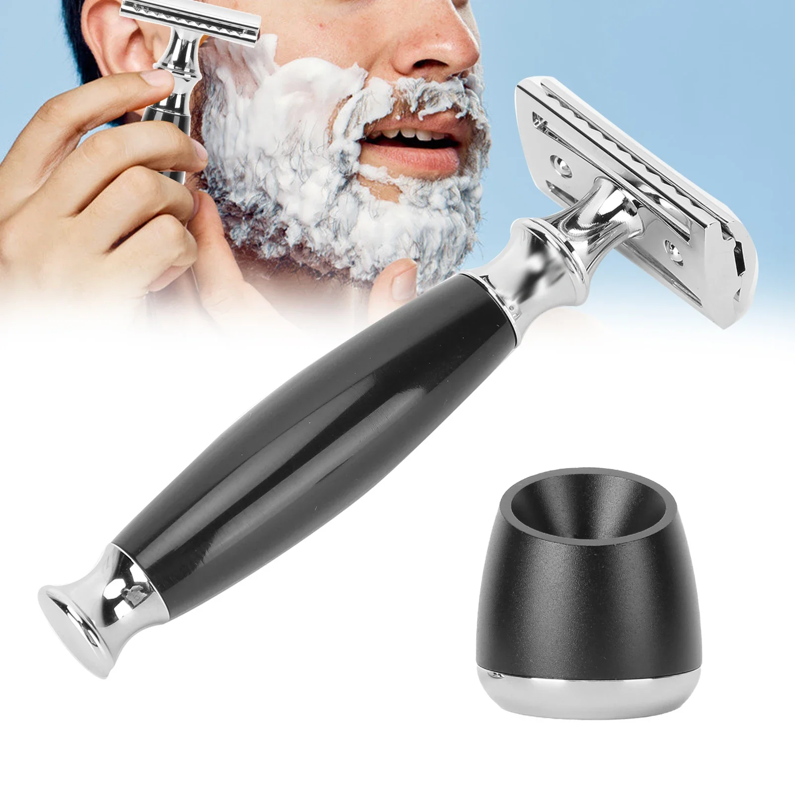 Detachable Manual Razor Men Double‑Sided Blade Safety Shaving Knife Home Salon Zinc Alloy Tool Holder Shaving Clip Holder Set