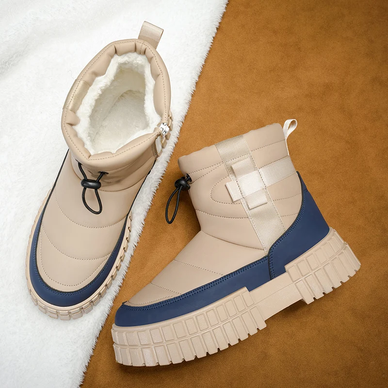 Men's winter snow boots, fleece-lined and extra warm, high-top padded boots, leather and fur combo down-insulated cozy sneakers