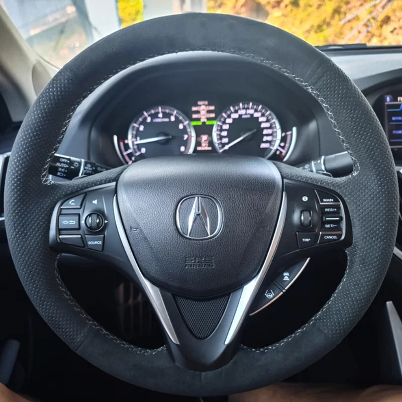 Protector para volante de coche de cuero de ante perforado negro cosido a mano para Acura Tlx Tlx-l 2016 2017 2018 2019 2020