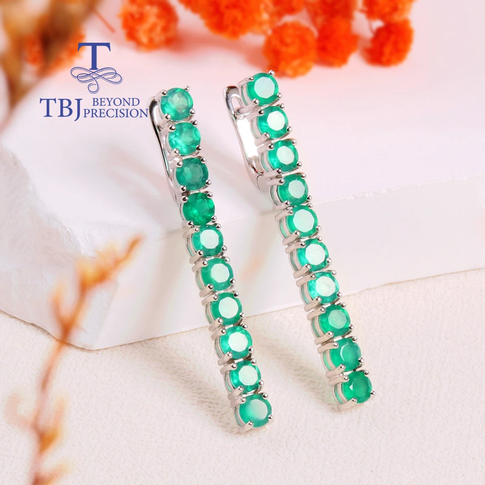 

Gorgeous and elegant design of natural green agate long earrings S925 silver fine jewelry for women and girls birthday gifts