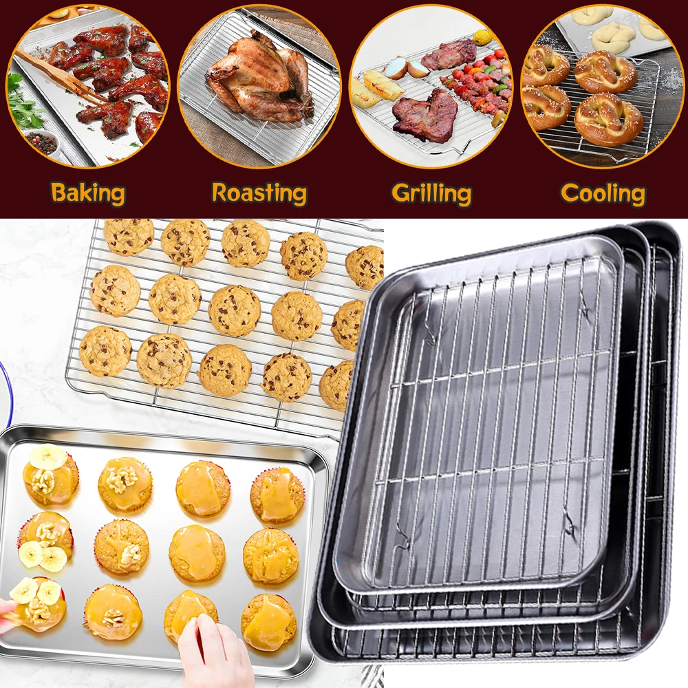 Cake Pans Baking Mats Baking Sheet with Mesh Rack BBQ Grill Mat Stainless Steel Cookie Sheet Cooling Rack Square Drainer Pan