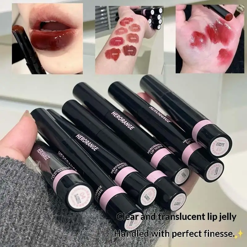 HERORANGE Mirror Jelly Solid Lip Gloss - Peach Color Hydrating Moisturizing Clear Water Lip Tint Glaze for Daily Lip Makeup