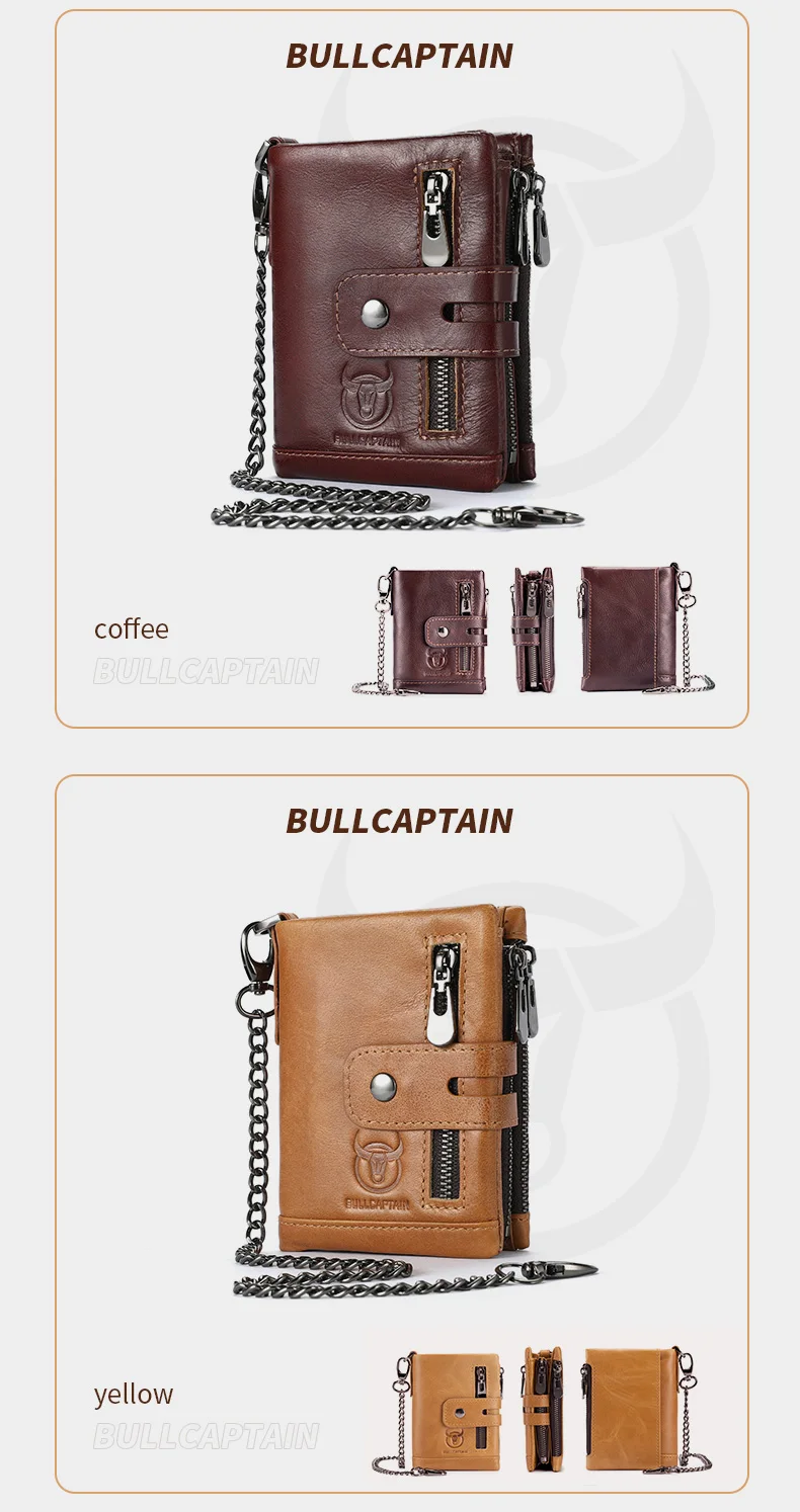BULLCAPTAIN Geschenkbox Herren Echtleder-Geldbörse Multifunktionale RFID-Diebstahlschutz-Geldbörse mit Eisenkette und Münzfach – Detail 15