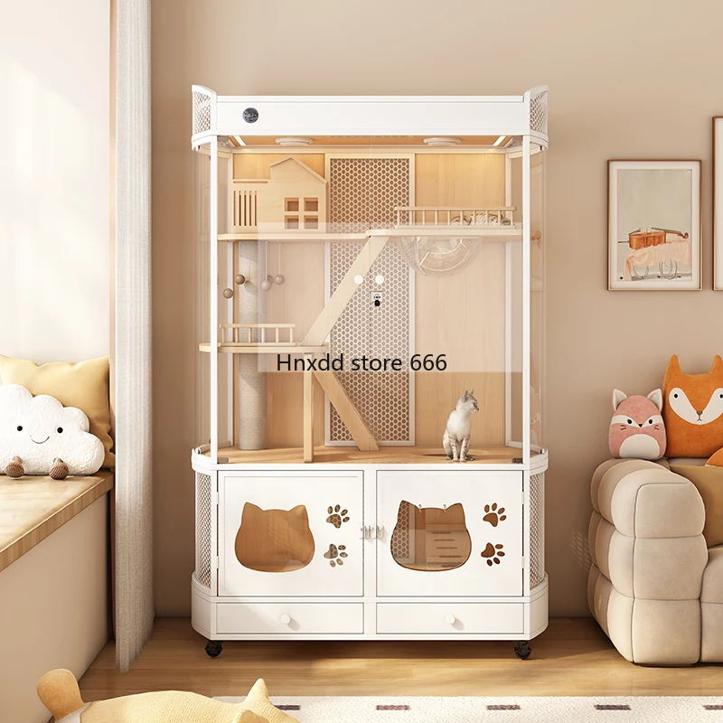 Large solid wood cage house household cabinet with its own cat litter box