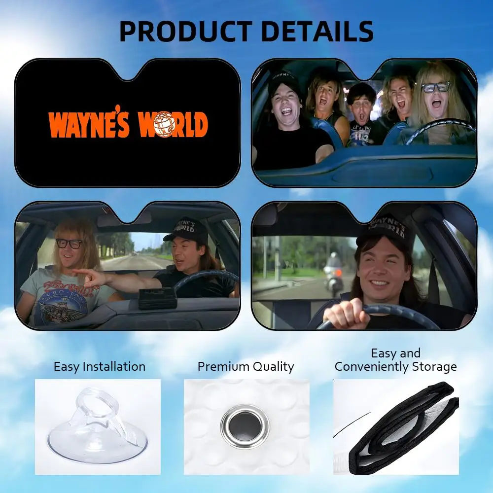 W-Waynes World Lustiger Sonnenschutz, wiederverwendbarer Sonnenschutz aus Aluminiumfolie für die Windschutzscheibe, UV-Schutz, Wärmeisolationsabdeckung