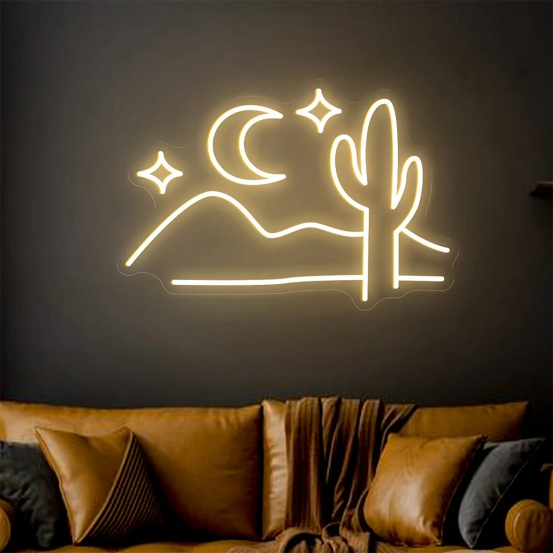 Desert Cactus Moon Neon Sign Star Moon Led Light Decor Aesthetic Wall Sunrise Sunset Art Home Bedroom Company Wall Decor