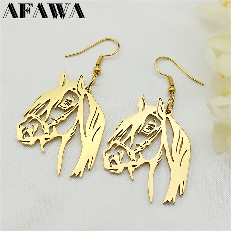 Animal Horse Head Pendant Earrings for Women Stainless Steel Gold Color Drop Earring Horses Lover Gift Accessories Jewelry E6330