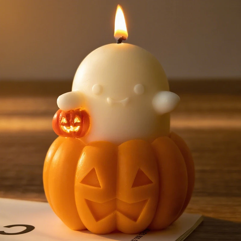Halloween Geist Kürbis Kerze Zimmer Aromatherapie Silikon Form DIY 3D Kürbis Kerzenständer Schleif Werkzeug