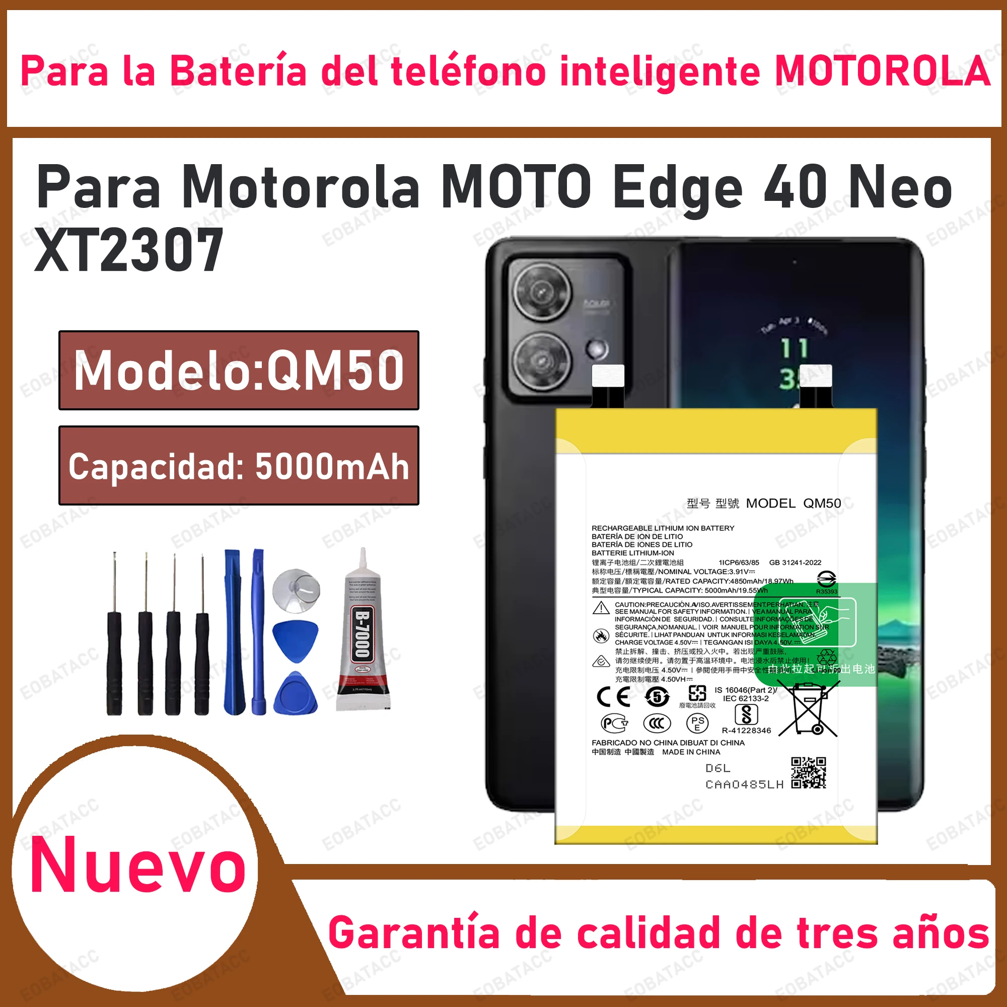 

100% New High Quanlity 5000mAh QM50 Battery For Motorola MOTO Edge 40 neo XT2307 QM 50 Batteries Batteria +Free Tools