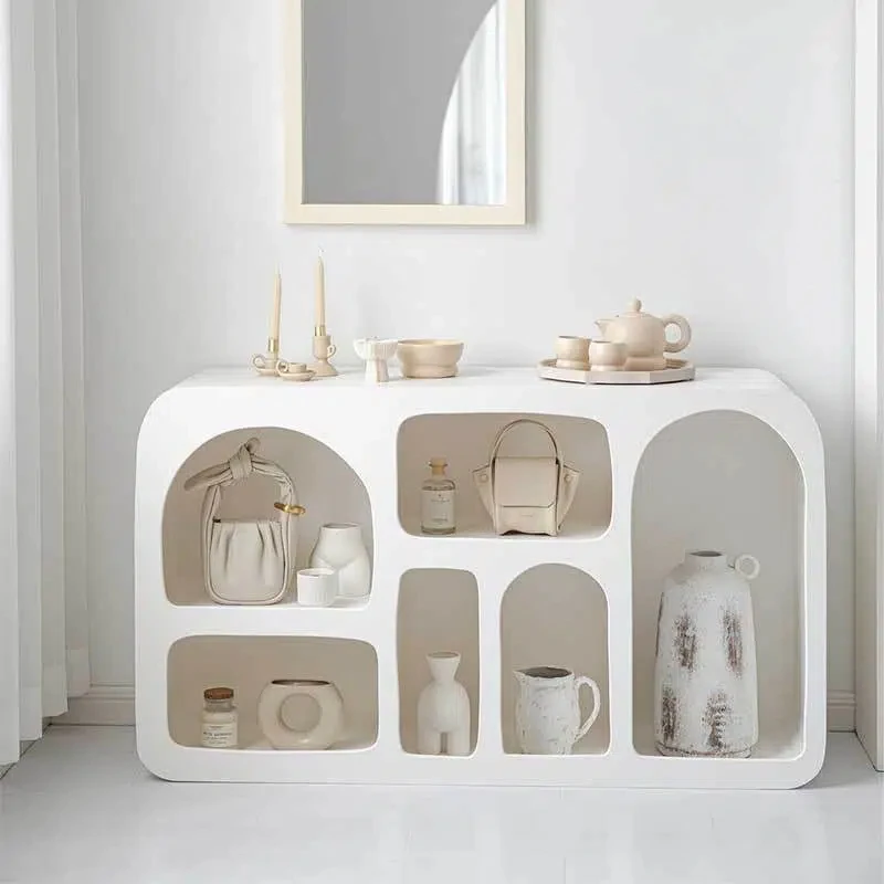 Nordic Simple White Entrance Display Cabinets Living Room Cabinets Arch Cave Storage Curio Cabinet Floor Bookcase Home Furniture