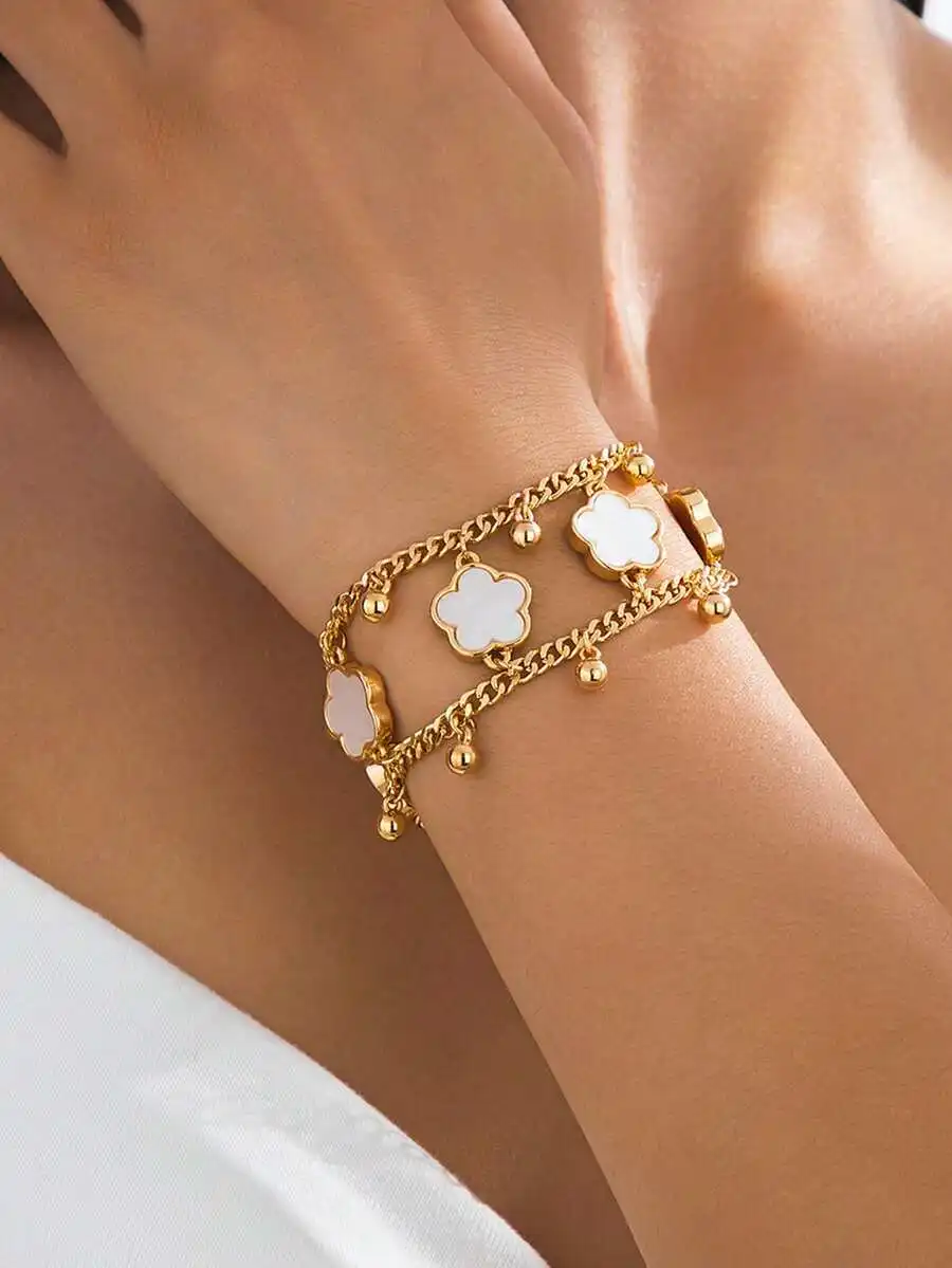 

Elegant Clover Charm Double Layer Chain Bracelet For Women