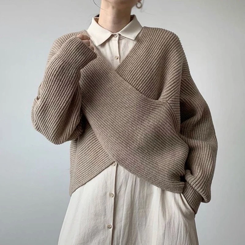 

Autumn Winter Women's Sweaters Casual Fashion Minimalist Knitted Loose Fitting Solid Color Thermal Pullover