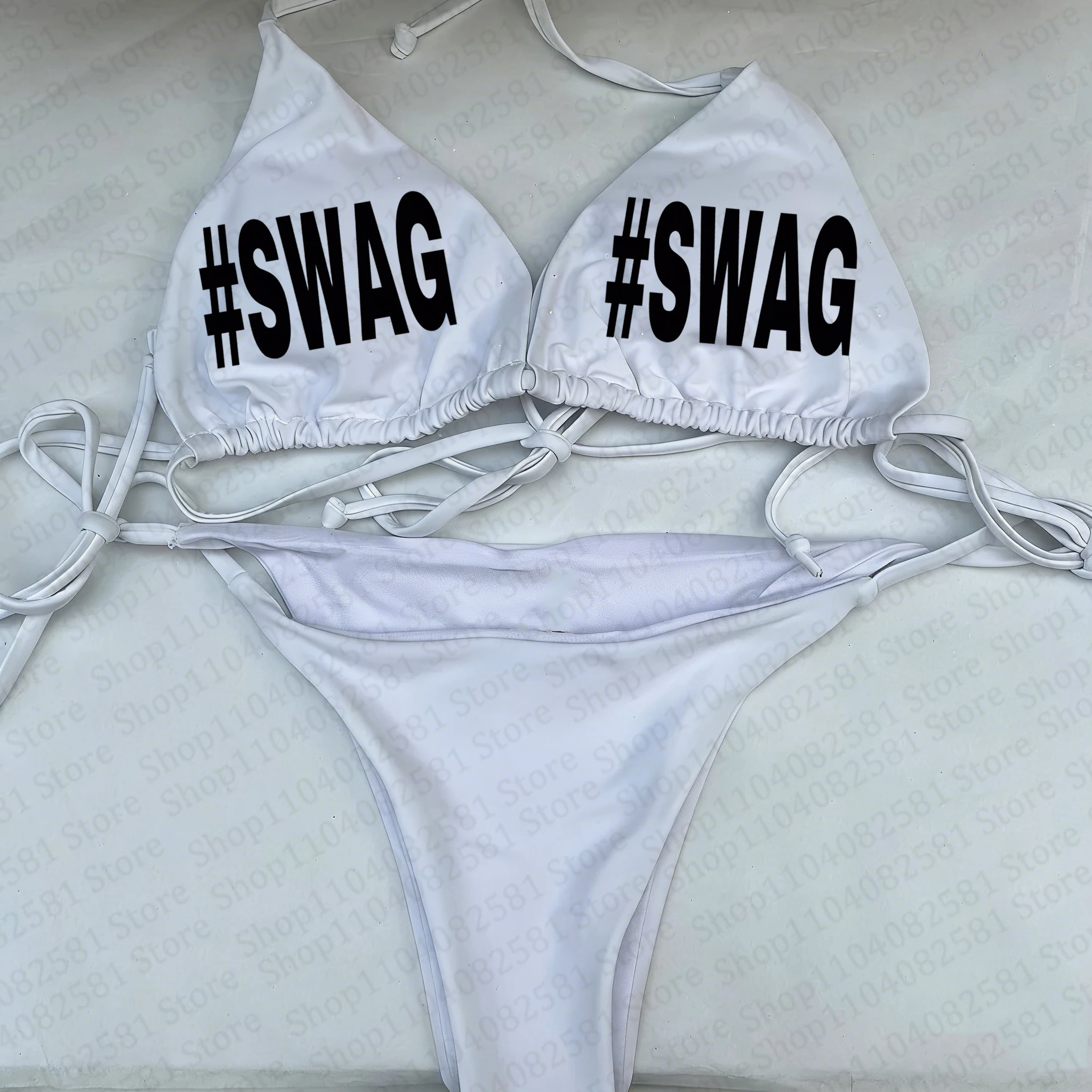 Gothic Y2K fashion letter print garbage sexy hip-hop rock swimsuit bikini retro 2000s female punk new beach swimsuit emo punk