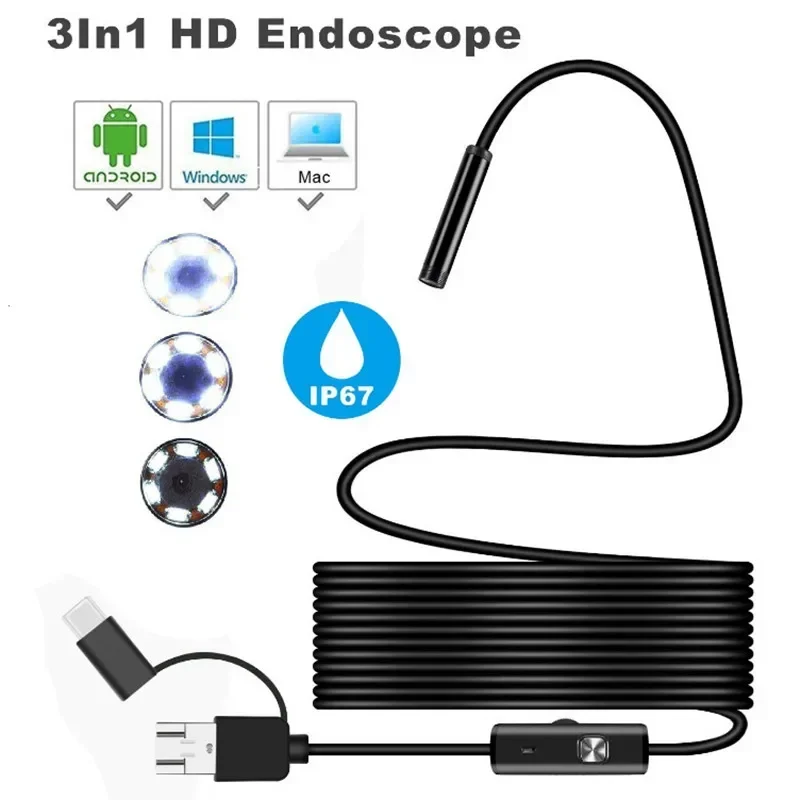 Imagem -02 - tipo c Usb Mini Endoscópio Câmera mm 2m 1m 1.5m Cabo Rígido Flexível Snake Borescope Câmera de Inspeção para Smartphone Android pc