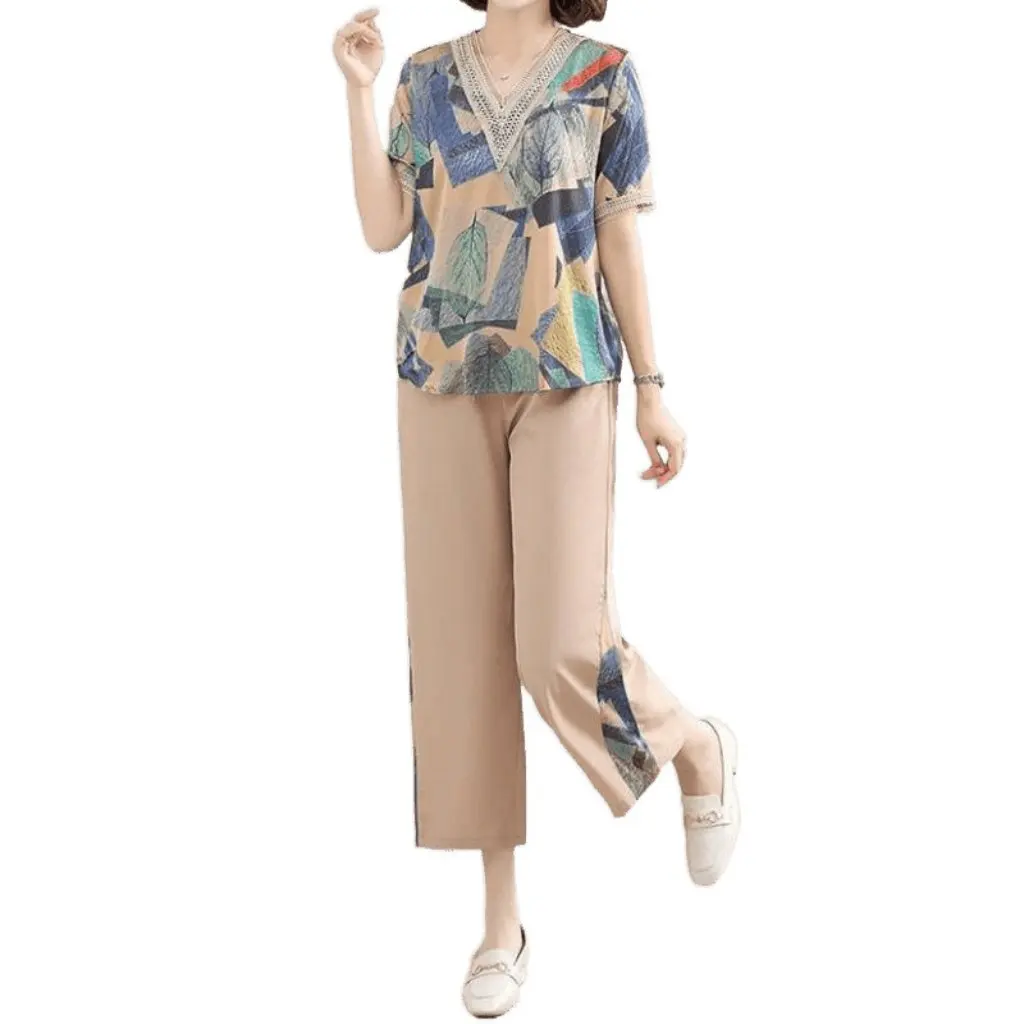 

Весенне-летний модный элитный женский комплект шифоновой одежды для мам среднего и пожилого возраста, женская мода среднего возраста