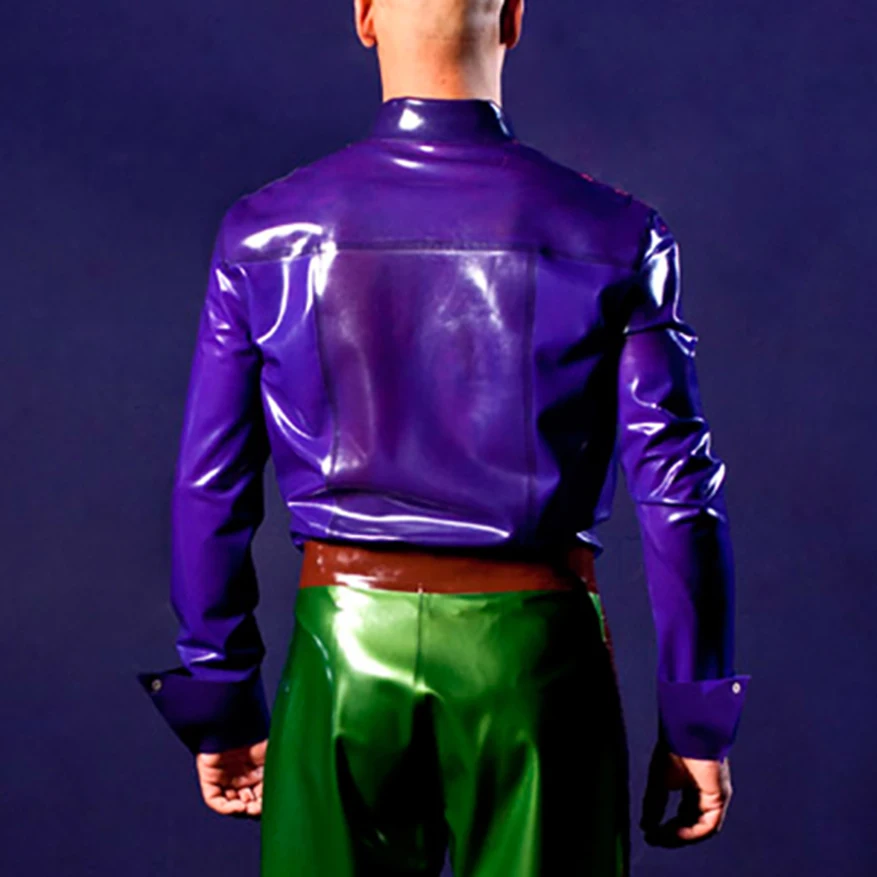 Sexy Amazing Purple Latex Mans Rubber Shirt Cosplay Suit Handmade Clothing RLSM074