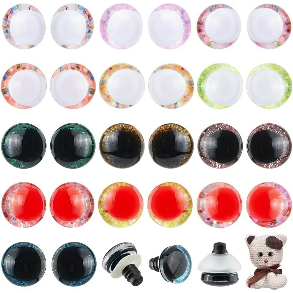 

32Sets 16Colors Glitter Safety Eyes for Crocheting 3D Cat Eyes 18mm Stuffed Crochet Animal Eye Craft Safety Eye for Amigurumi