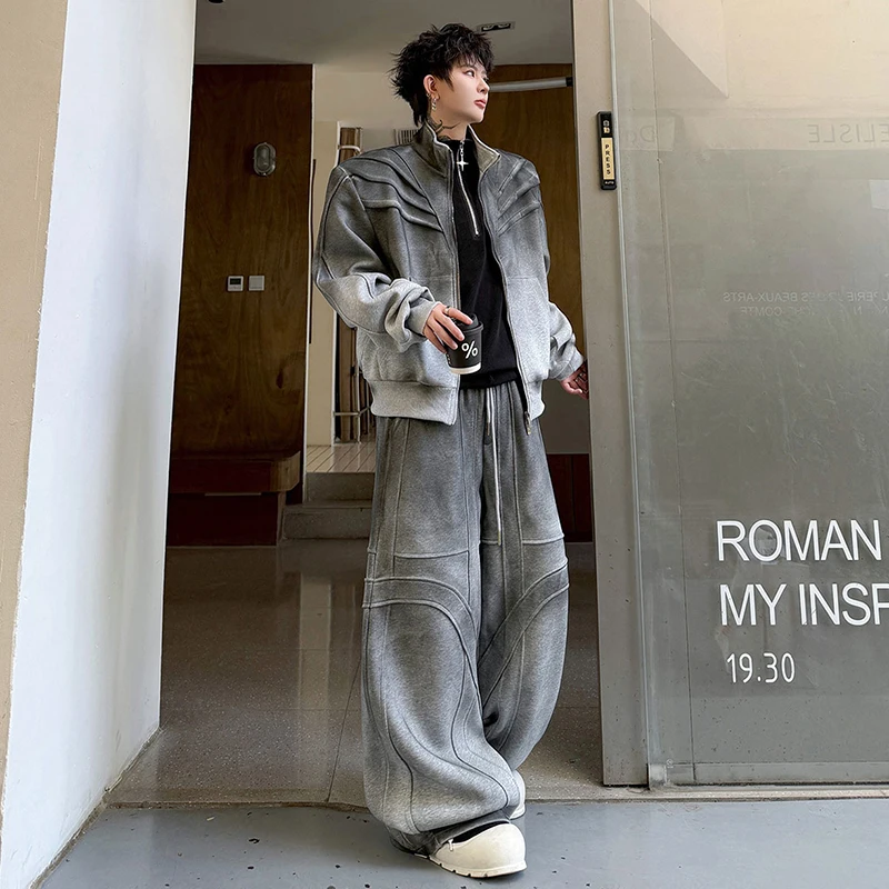 LUZHEN 2026 Autumn Fashion Street Two-piece Sets Men's Personalized Tie-dyed Wornout Design Loose Casual Pants Male Coat JY8707