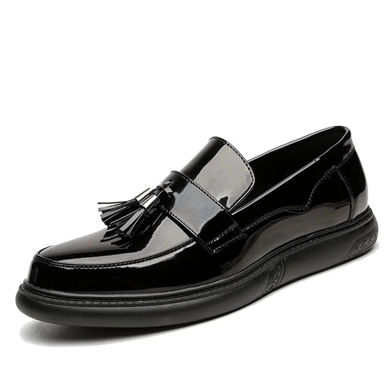 

Platform Shoes Tassel Loafers Shoes Men Thick-soled Wedding Shoes Black Formal Business Slip-on Patent Leather Increase Shoe