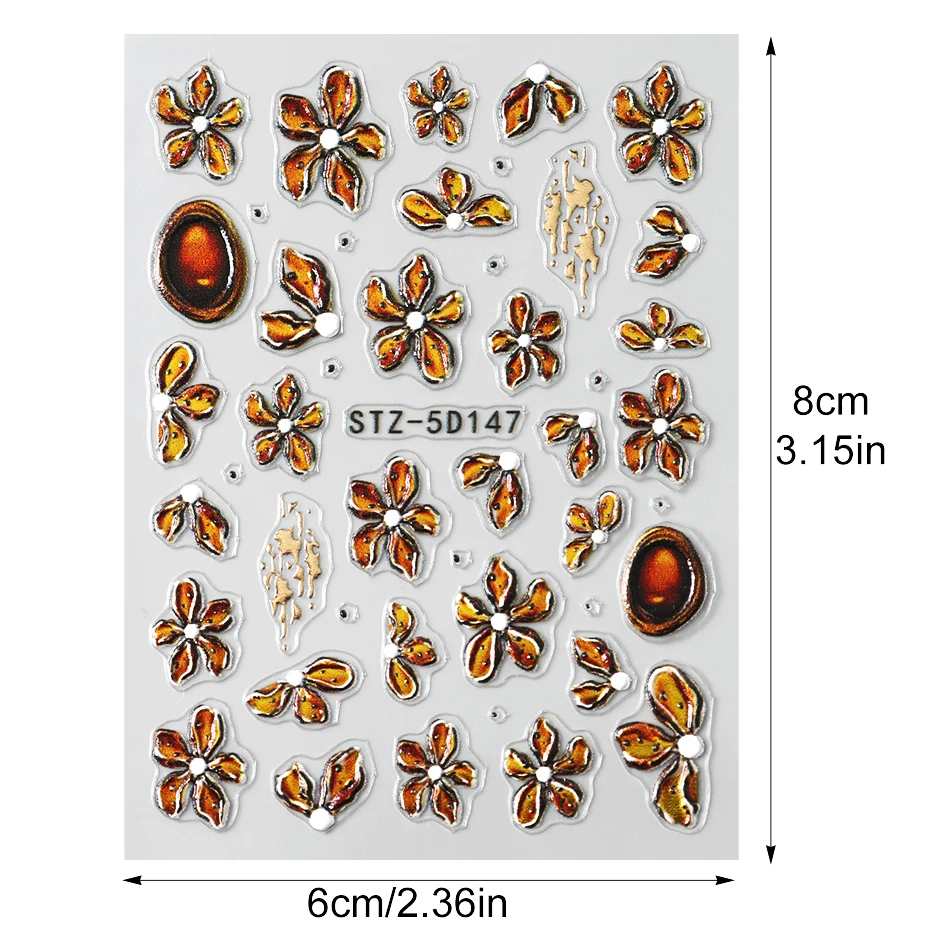 2 pçs flor marrom arte do prego adesivos 3d floral encantos decalque do prego auto-adesivo sliders folha outono decorações da arte do prego manicure