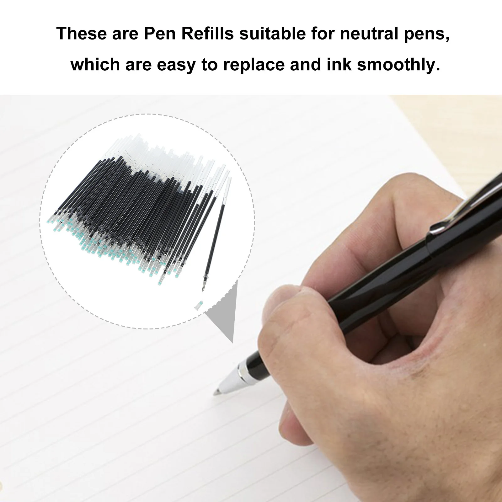 100pcs Pen Refills 1.0Mm Smooth Writing Gel Ink For Office Study Stationery Fine Tip Refillable Pens Neutral Pen