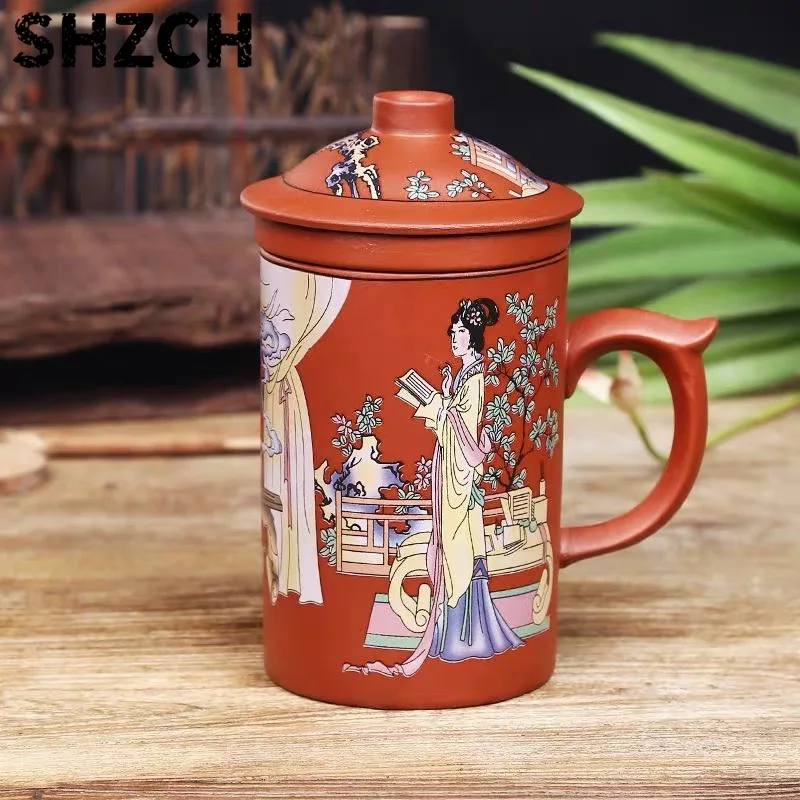 Handmade Dragon Beauty Purple Clay Tea Mug with Lid and Infuser, Ceramic Water Mug, Handmade Drinkware, Office Teacup