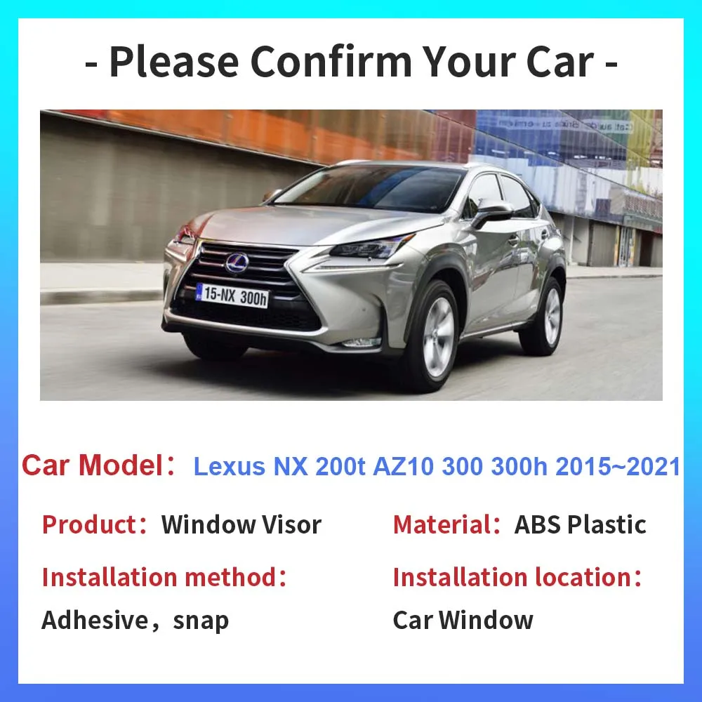 Car Window Visor for Lexus NX 200t AZ10 300 300h 2015~2021 Shelters Sun Rain Guards Deflector Side Vent Smoke Covers Accessories