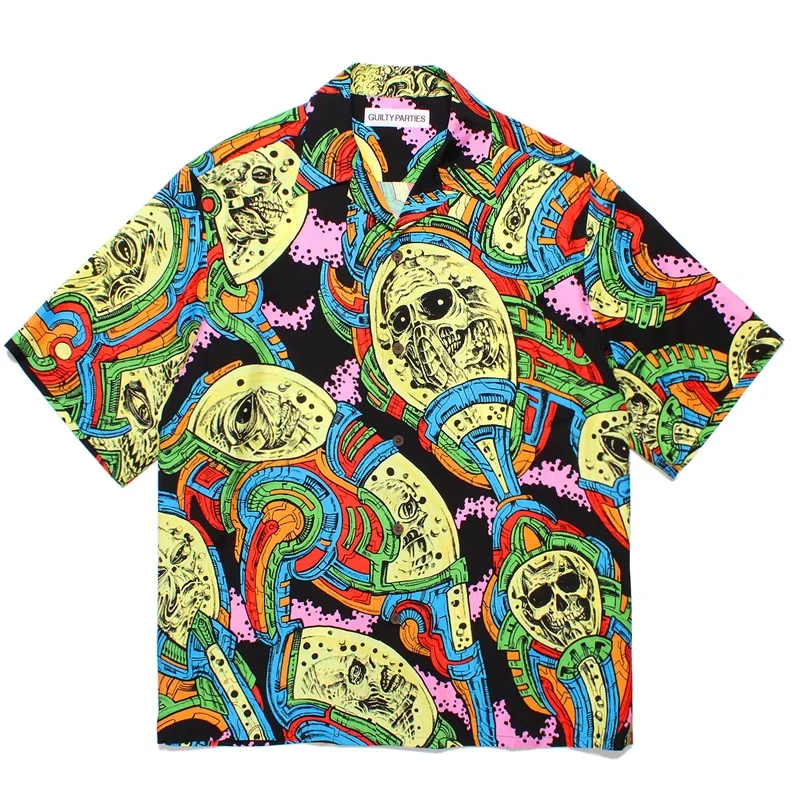 24ss Sci-Fi Graffiti WACKO MARIA Shirt High Quality Mens Womens Summer Cuban Neck Vintage Hawaiian Shirt