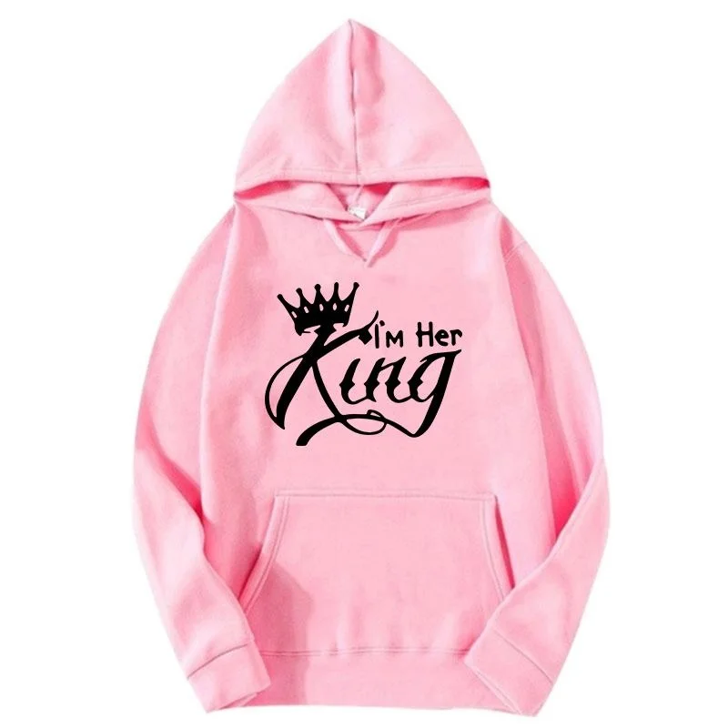 Women Hoodies King Queen Printed Sweatshirt Lovers Couples Hoodie Fashion Hooded Sweatshirt Matching Casual Pullovers Tops