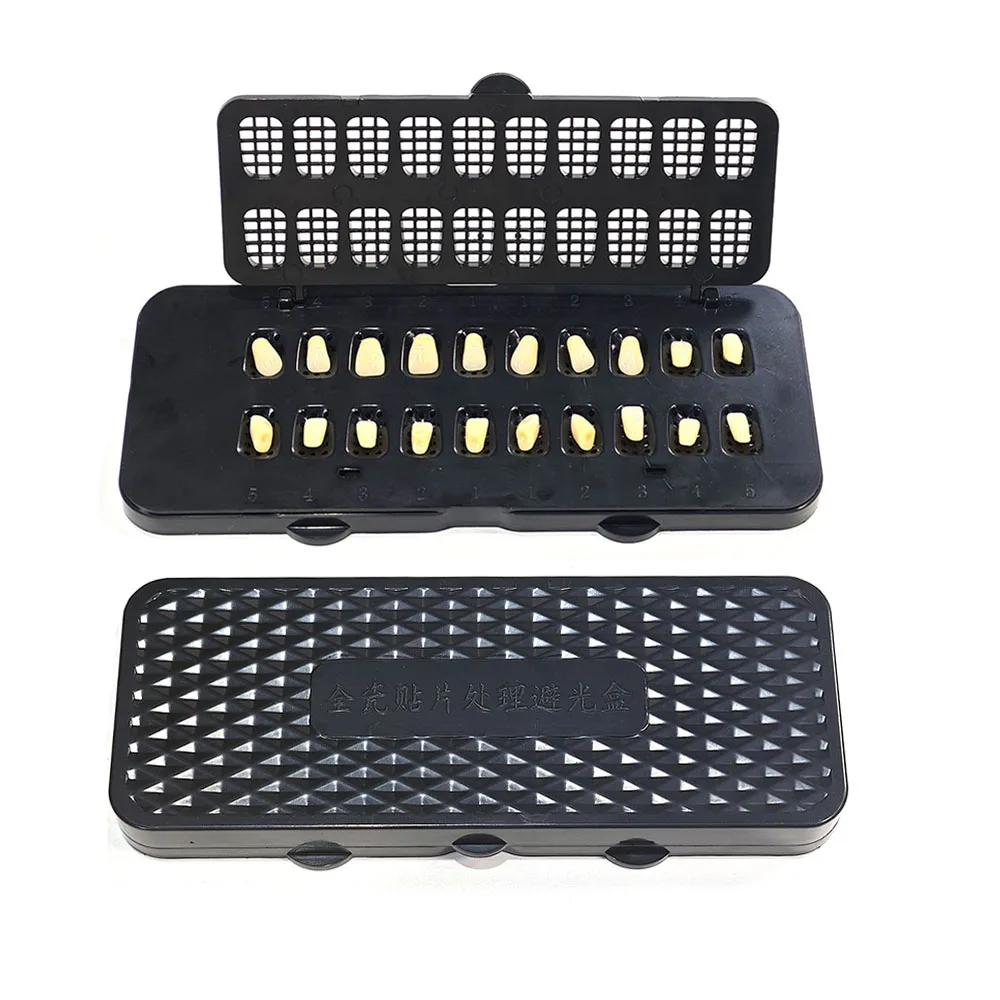 20pcs Tooth Positions Dental Veneer Storage Box Cleaning and Light Avoidance Two in One Net Cover All Ceramic Pretreatment Patch