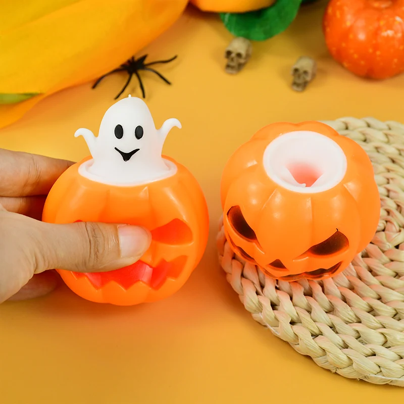 Halloween Pumpkin Ghost Skull Extrusion Toys Creative Cartoon Stress Relief Toy For Kid Birthday Party  Squeeze Bouncy Ball Gift