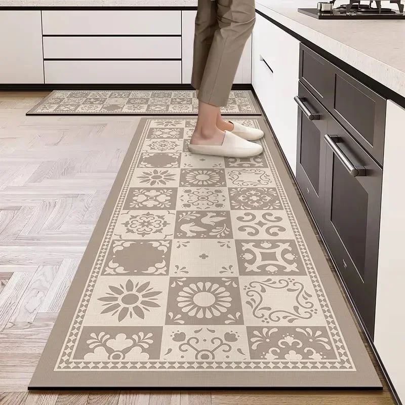 VIKAMA 1/2pcs Retro Geometric Kitchen Rug, Water Absorbent & Non Slip, for Kitchen Hallway Laundry Room Entryway, Home Decor
