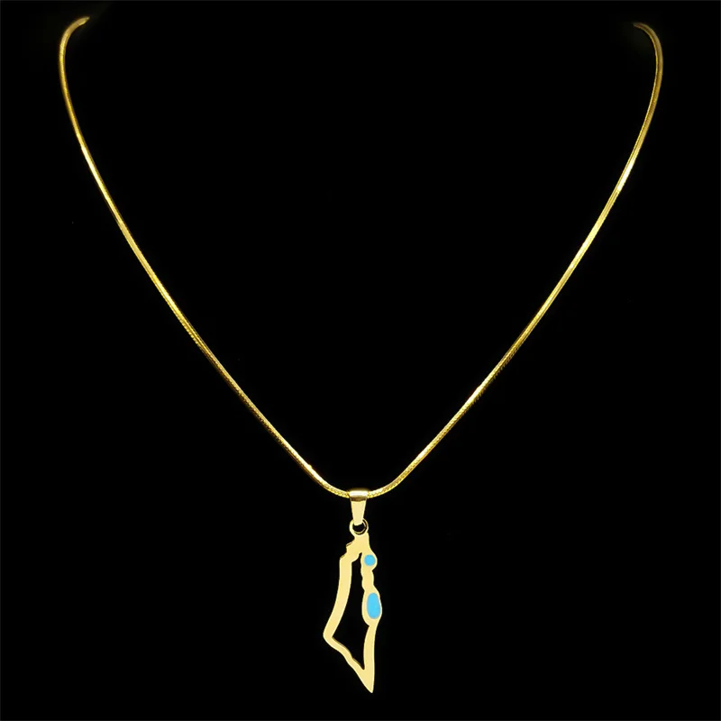 Israel Palestine Country Map Pendant Necklace Neck Chain for Women Men Stainless Steel Country Geography Jewelry Gift Wholesale view 2