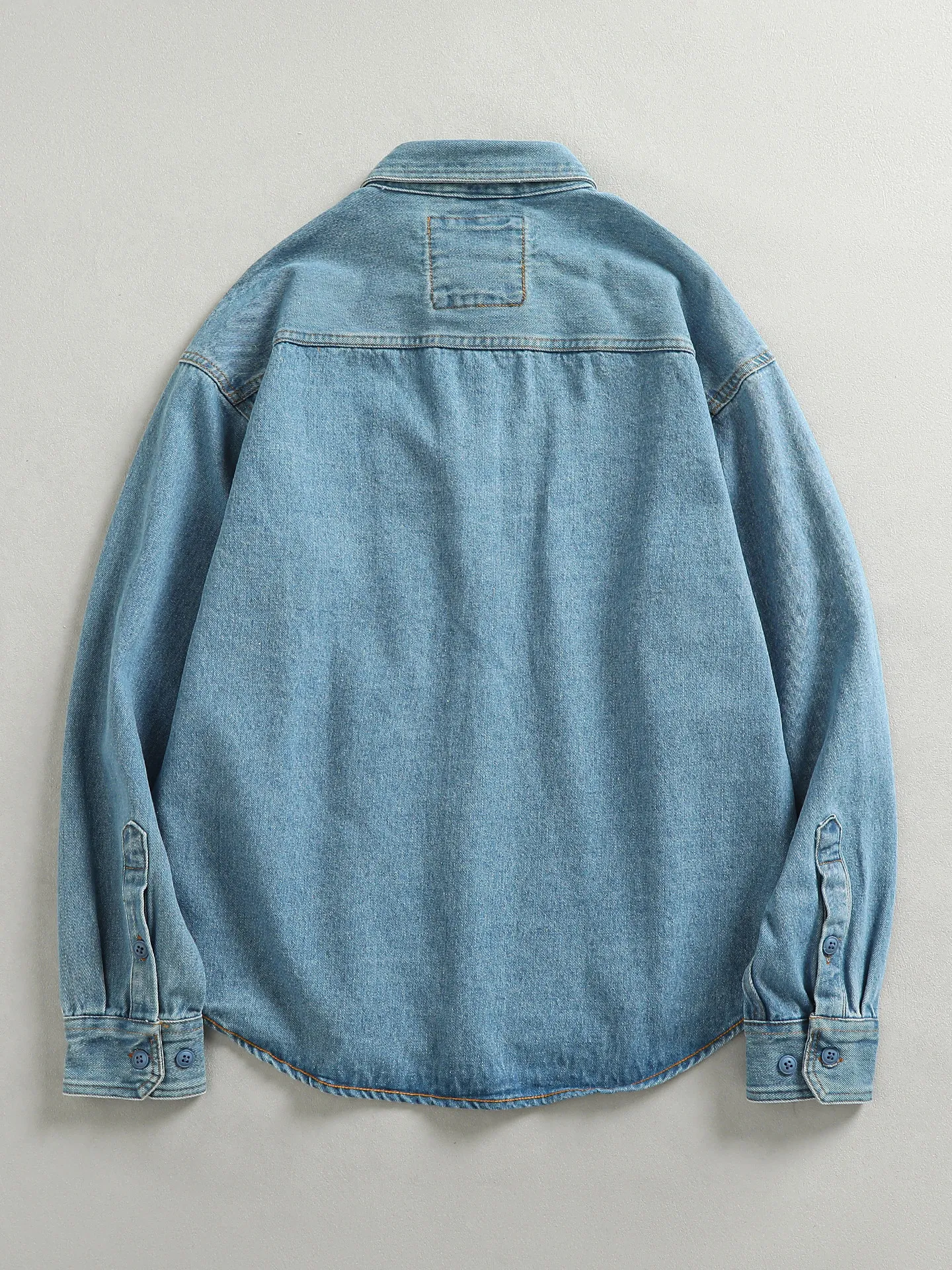 Spring New American Retro Heavyweight Long Sleeve Lapel Denim Shirt Men's Fashion 100% Cotton Personalized Pocket Casual Blouses
