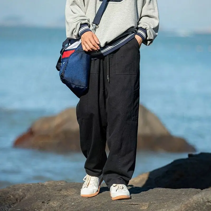 

New Autumn Spring High End Casual Work Wear Pants for Trendy Men Hong Kong Style Retro Wide Leg Loose Sport Straight