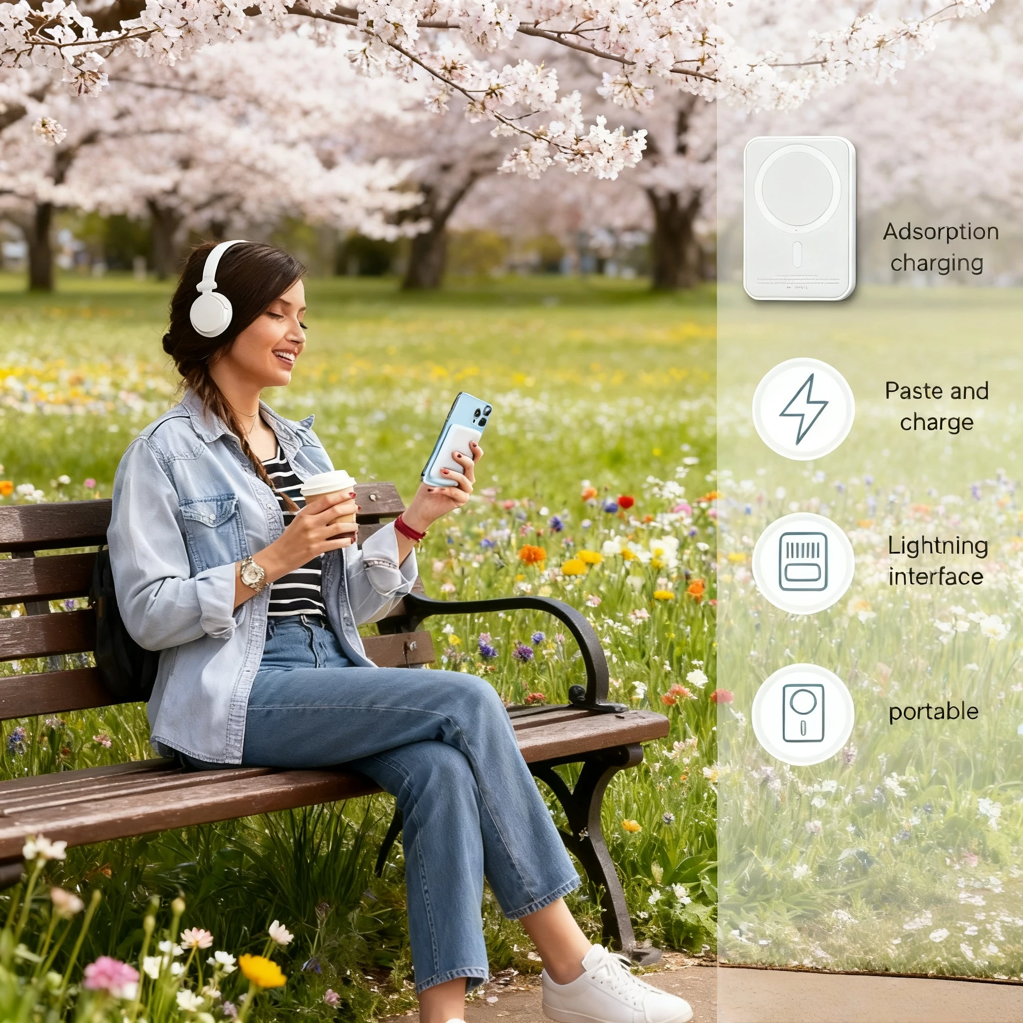 باور بانك مغناطيسي 10000 مللي أمبير 15 وات مع حامل قابل للطي وشحن سريع وشاحن لاسلكي محمول وبطارية احتياطية لهاتف iPhone Android #2