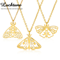 Lucktune Vintage Eye Moth Pendant Necklace Stainless Steel Celestial Moon Butterfly Chain Necklace for Women Wicca Jewelry Gift