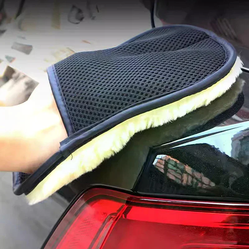Car Soft Polishing Glove Artificial Wool Car Washing Gloves Water Absorption Micro Fiber Car Wash Mitt For Glass Plastic Leather