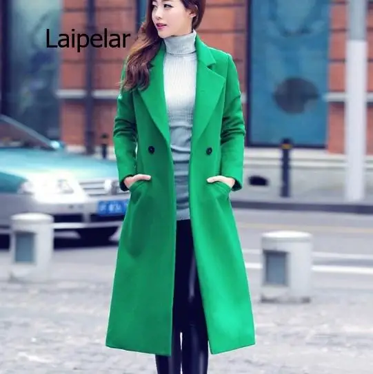 Womens Autumn Spring Long Trenchcoats Ladies Slim Fit Trench Coat Mujer Women BLAZER Collar Double Breasted Coat Black Red Green