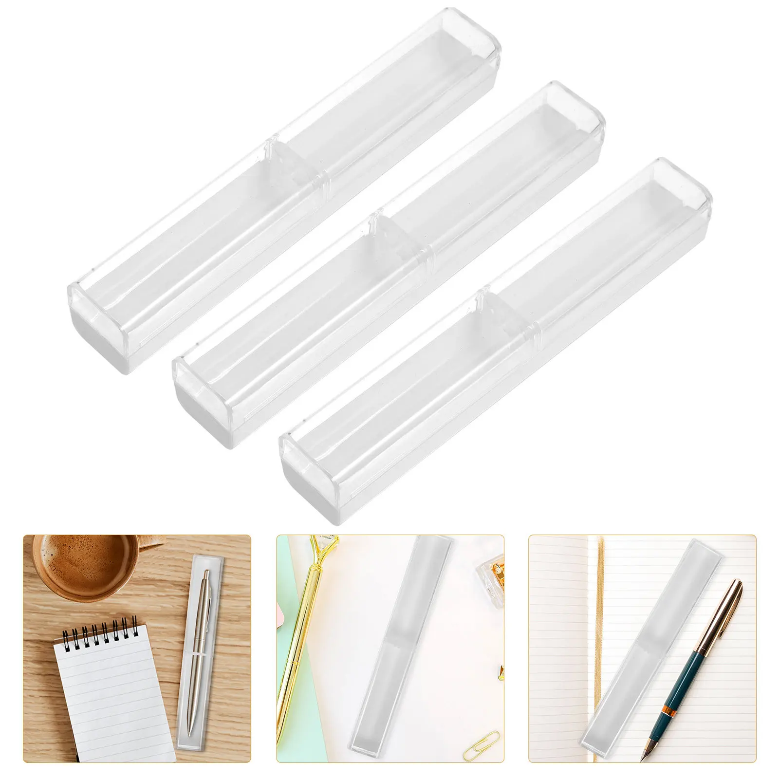 12Pcs Simple Elegant Transparent Pen Box Plastic Pencil Case for Daily Use Business Travel Pen Display Storage Gift Packaging