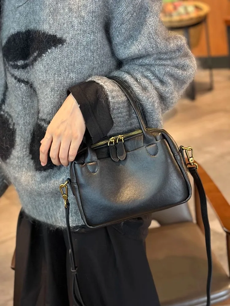 

Women's Natural Cow Leather Handbag Ladies High Quality Shoulder Bag Female Fashion Retro Luxury Designer Cowhide Crossbody Bags