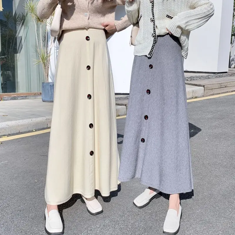 

Autumn and Winter Knitted Half Skirt for Women, New High Waisted A-line Thick Yarn Mid Length Long Skirt