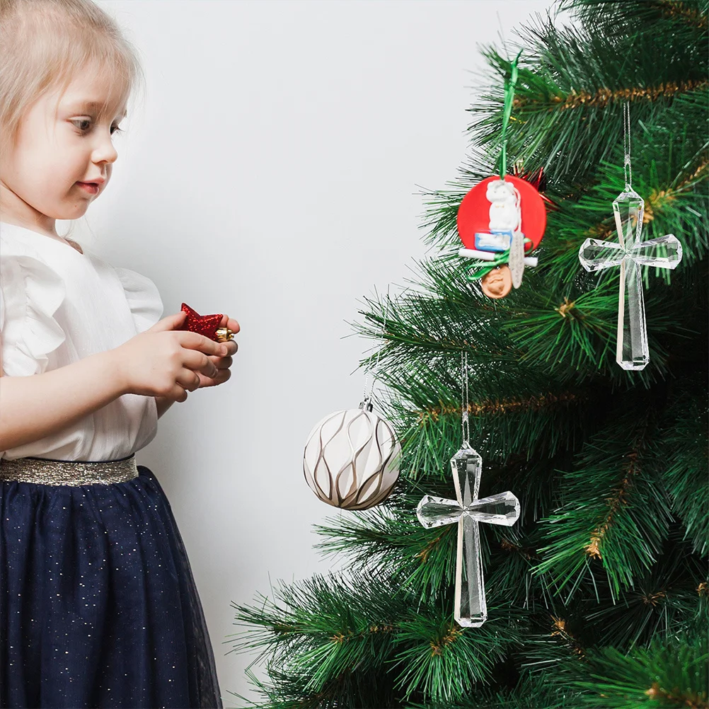 

3Pcs Easter Transparent Cross Ornaments Clear Acrylic Hanging Decoration for Tree Party Wreath Stair Rail Cross Pendants