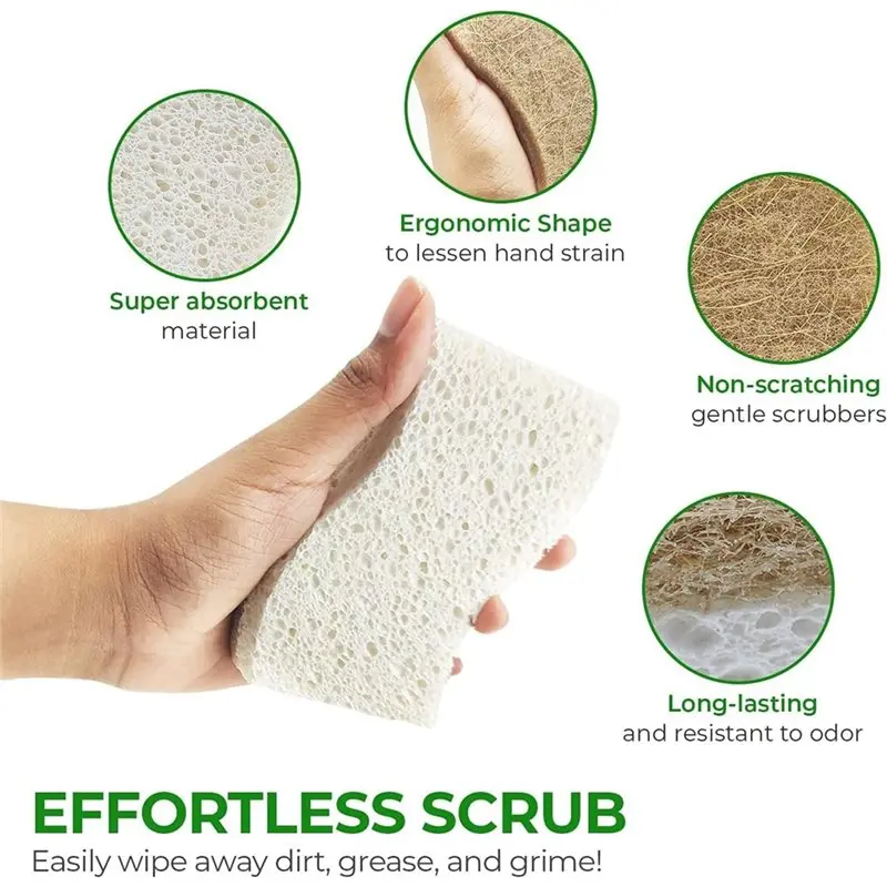 Compostable Cellulose And Coconut Scrubber Sponge-24 Pack Biodegradable Dishwashing Sponge For Kitchen Cleaning-N37R
