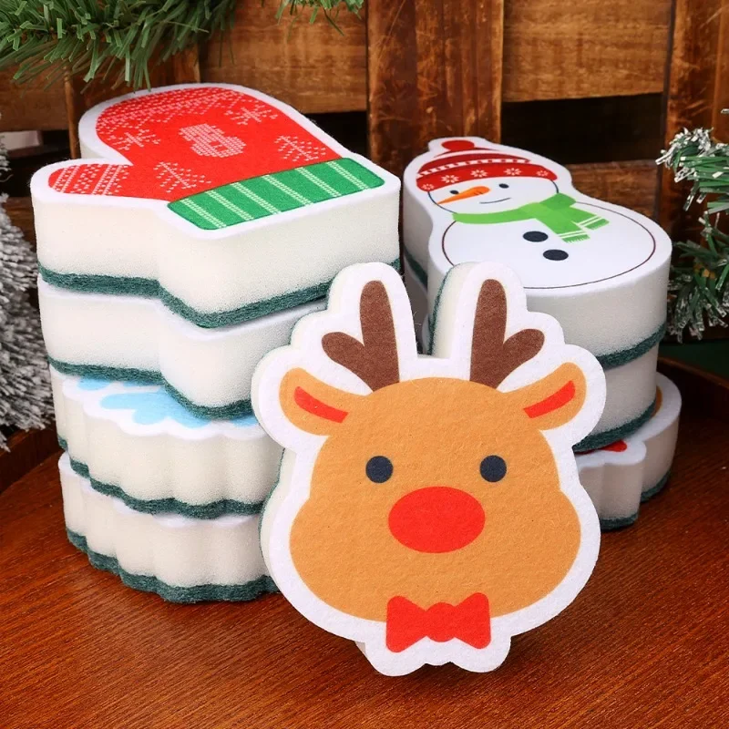 10/1PCS Christmas Cleaning Sponge Rubs Santa Snowman Xmas Tree Shape Dish Brushes Dishcloth Kitchen Bathroom Cleaning Supplies