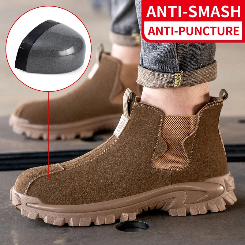 European Standard High Top Safety Shoes Men Anti-smashing Anti-piercing Work Boots Wear Resistant Male Indestructible Shoes