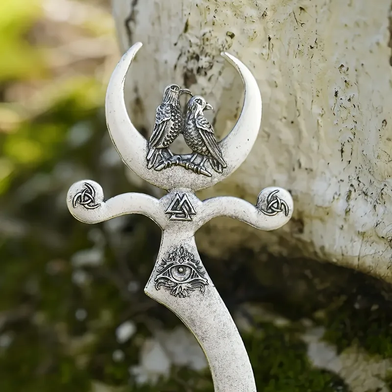 ‌ Celestial Viking Dagger Hairpin, Witch Rune-Adorned Norse Hair Ornament